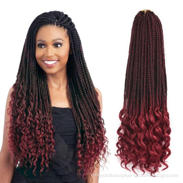 Crochet Hair Box Braids Curly Ends 14 18 24 Inch Ombre Synthetic Hair for Braid 22 Strands Braiding Hair Extensions